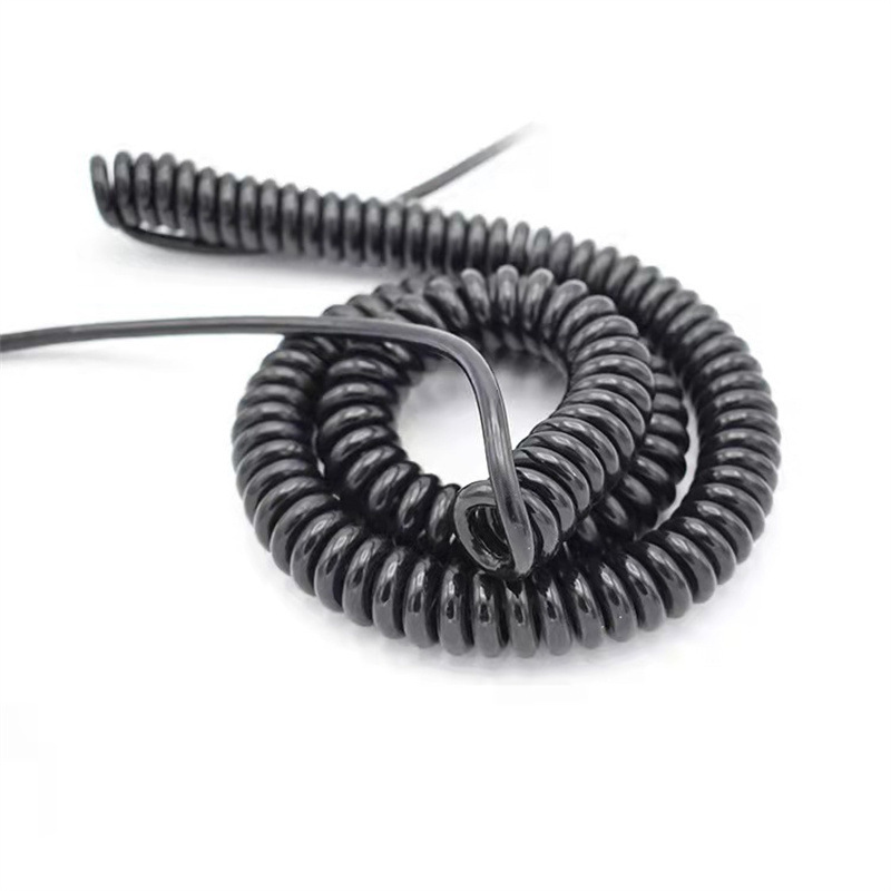 厂家供应弹弓 欧规插头线 弹簧电源线 pu 3mm螺旋线 PU弹簧延长线