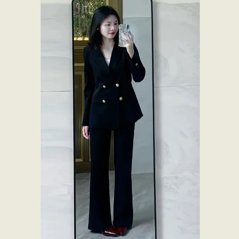 High-End Suit Suit for Women in Spring & Fall, New Elegant, Slimming Look, Professional Formal Wear, Black Suit, Wide-Leg Pants Two-Piece Set
