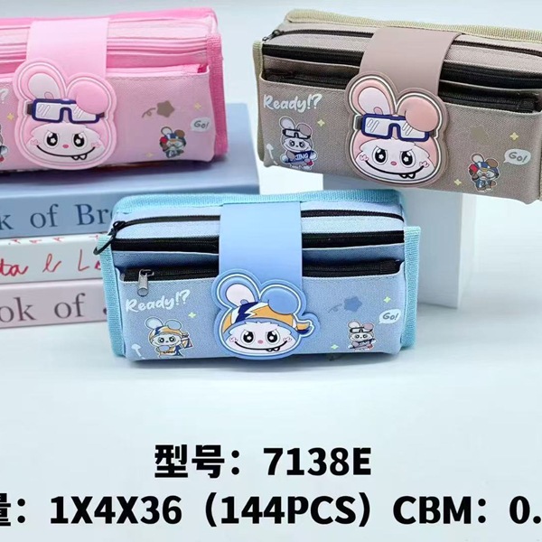 Bolsa de lápices al por mayor Bolsa de lápices de doble capa de gran capacidad simple de dibujos animados Bolsa de papelería de moda de tela Oxford Bolsa de almacenamiento de lápiz lindo