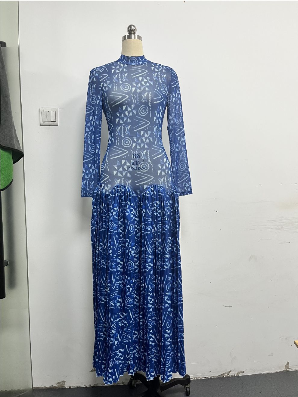 Women's Printed High Neck Slim Fit Long Sleeve Dress Spring Autumn Full Skirt_voghion.com