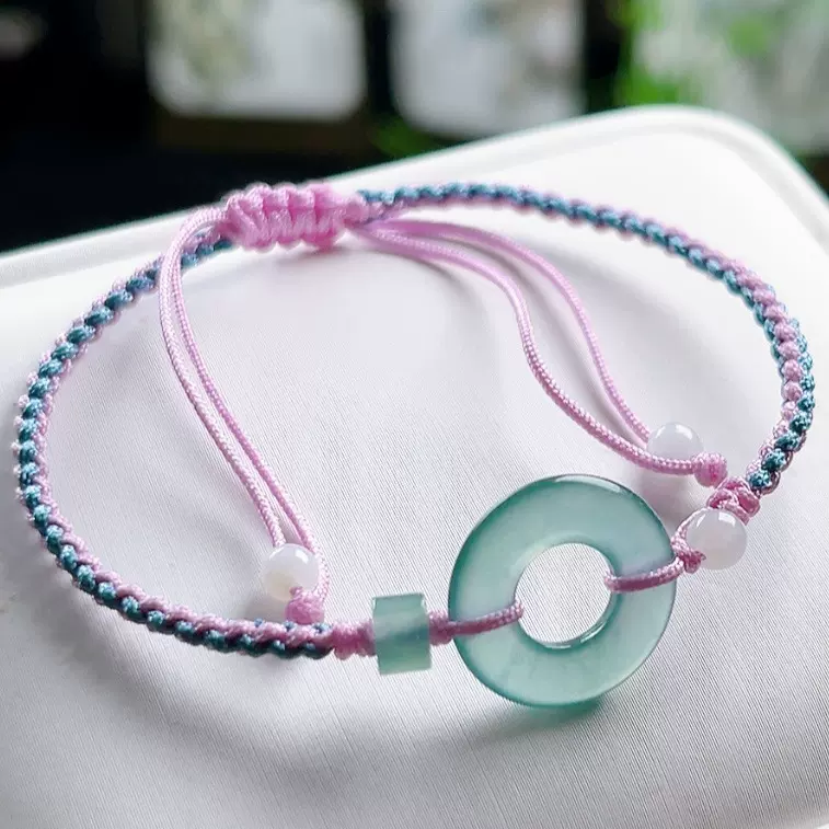 危料蓝水甜甜圈编织玉手链手饰天然A货翡翠手绳四会玉器珠宝批发