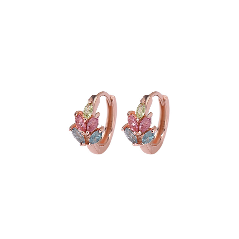 Bông tai stud bạc S925 mạ hồng vàng đính đá bích tỉ hình hạt lúa mạch — Một đôi (Bích Tỉ màu sắc ngẫu nhiên)