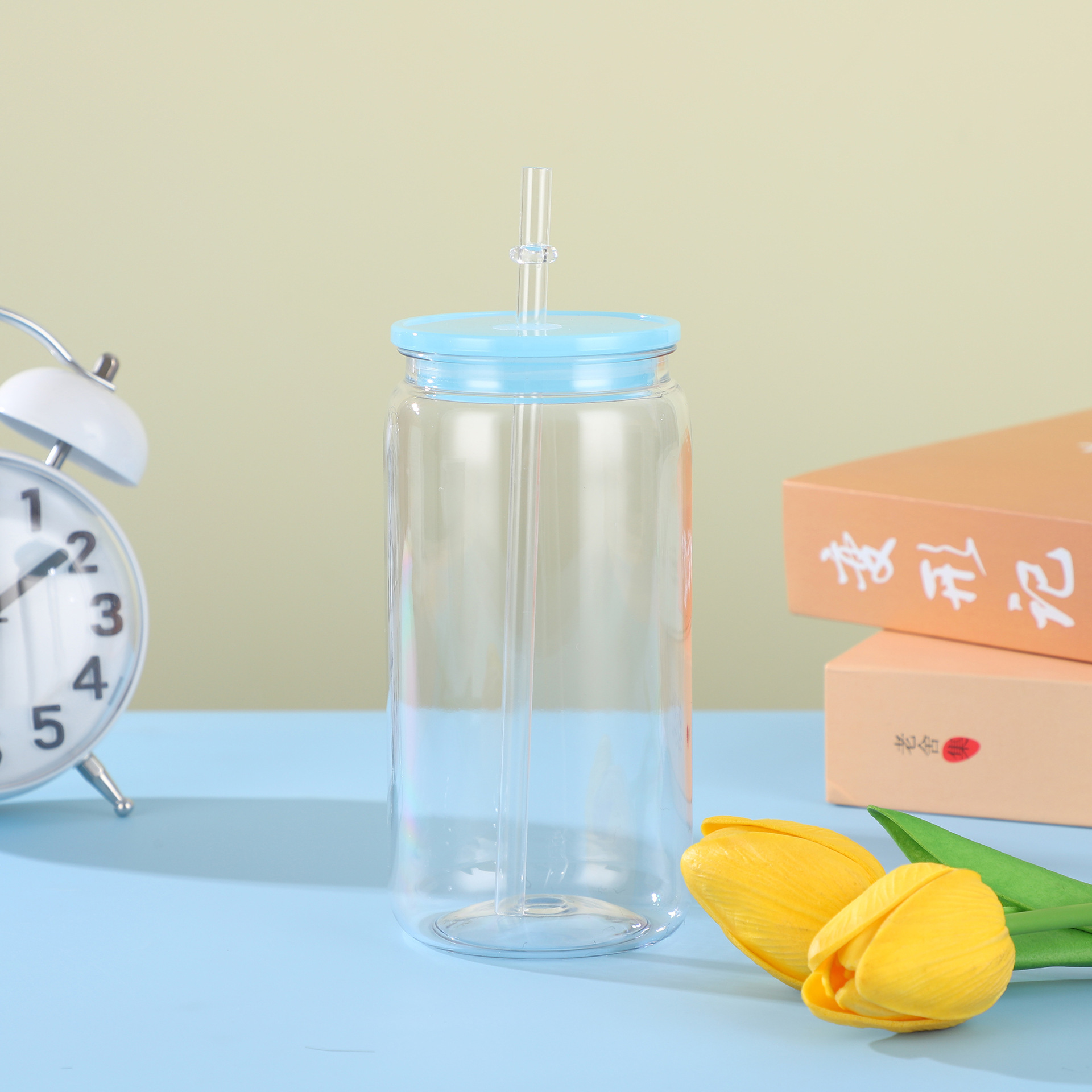 Nuevo modelo transfronterizo de vaso de plástico de 16oz con pajita, taza de té de una sola capa multicolor, vaso Mason, vaso de agua doméstico, vaso de plástico grande image 8