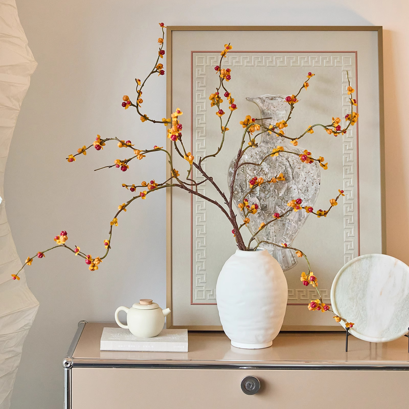 Wabi-Sabi Style Antique Ceramic Vase Flower Arrangement High-End Living Room Entrance Table Decoration Artificial Flower Decorative Vase