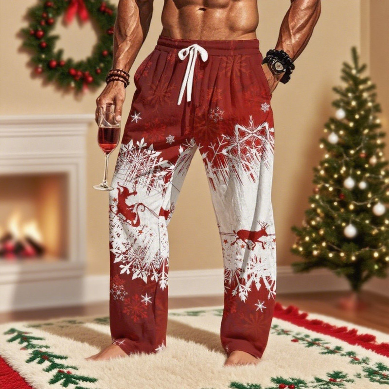 2025 Cross-Border New Product European and American Foreign Trade 3D Digital Christmas Loose Fashion Casual Versatile Sports Men's Trousers