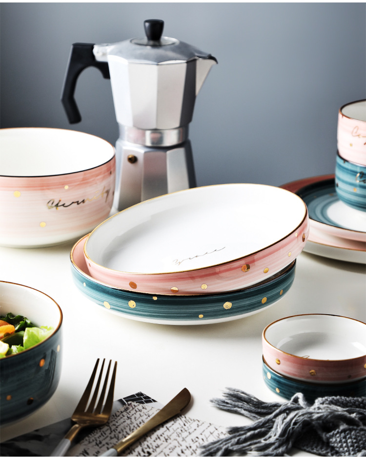 碗碟套装北欧创意个性家用轻奢陶瓷碗筷碗盘精致网红餐