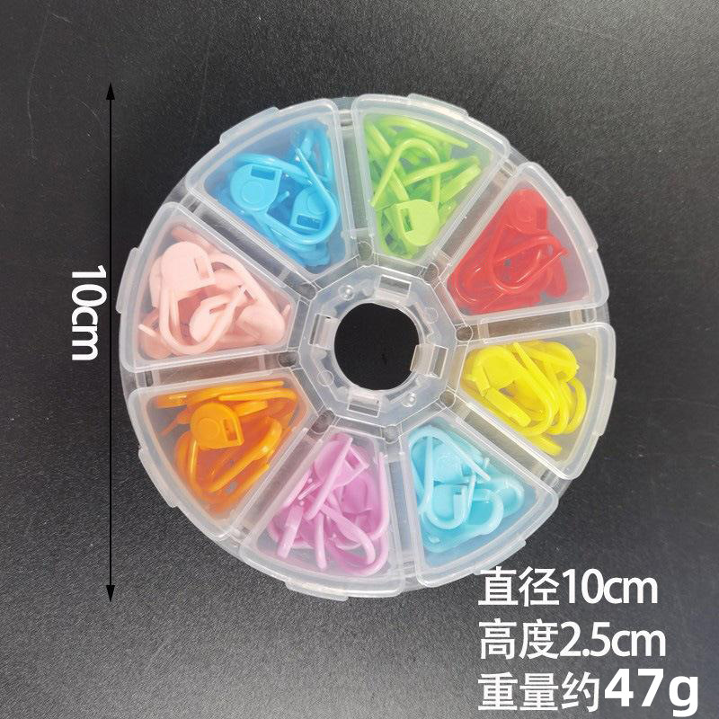 Transfronterizo 10 cuadrículas 120 piezas de plástico en caja pequeños alfileres, marcas, hebillas, suéteres, herramientas de tejido, materiales de bricolaje