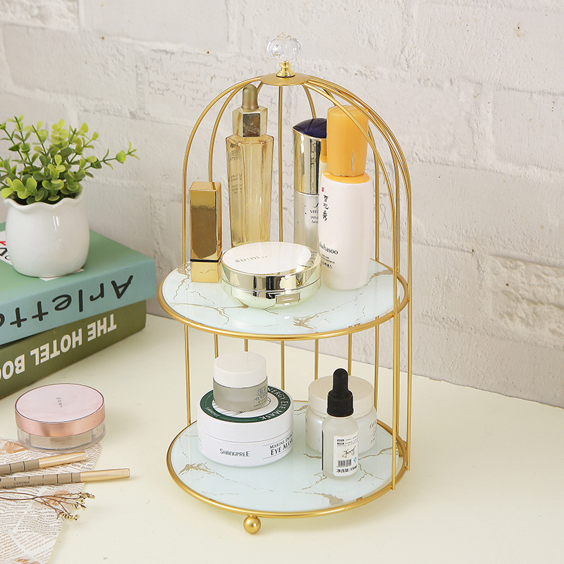 Escritorio tocador Bird Cage perfume cosméticos cuidado de la piel estante caja de almacenamiento decorativo estante de exhibición baño dormitorio