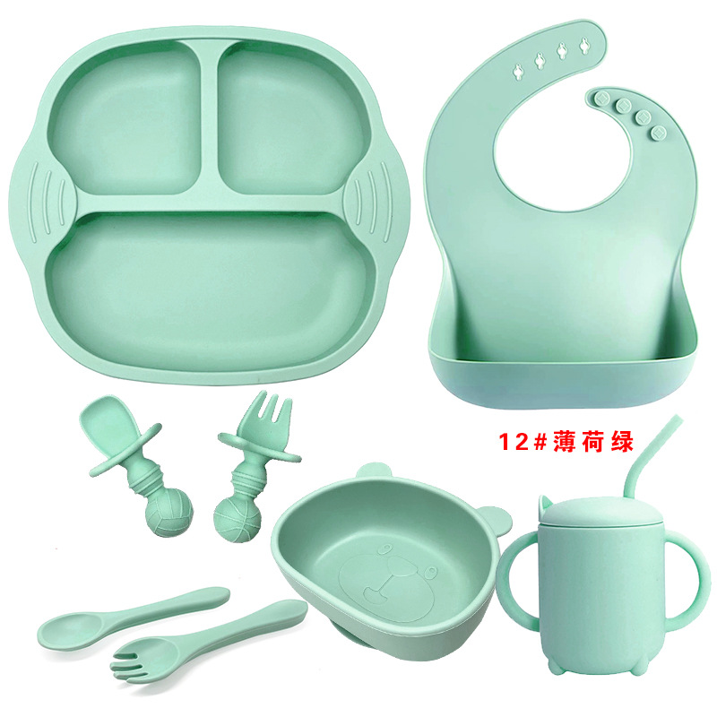 Plato de bebé transfronterizo comer tazón vajilla para niños bebé silicona acero inoxidable tenedor cuchara suplemento alimenticio herramienta resistente a la caída fabricante