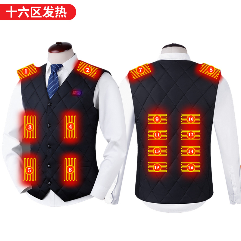 Chaleco caliente transfronterizo zona 16 Chaleco de calefacción inteligente control Dual hombres y mujeres invierno temperatura constante USB Chaleco de calefacción eléctrica