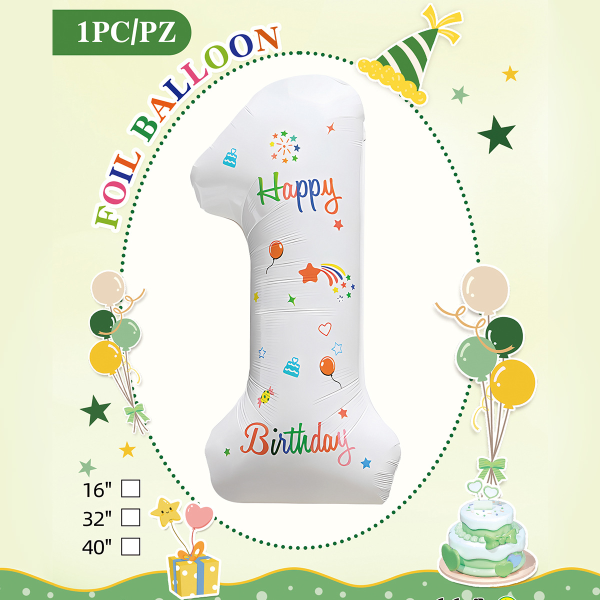 Embalaje de tarjeta de papel independiente digital de cumpleaños impreso en blanco de 32 pulgadas, decoración de fiesta de la versión estadounidense, película de aluminio, decoración de globos de papel de aluminio