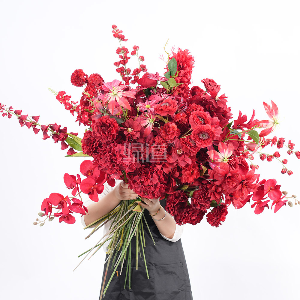 红色系仿真花花艺布置装饰婚礼装饰假花造景玫瑰绣球花材仿真花批