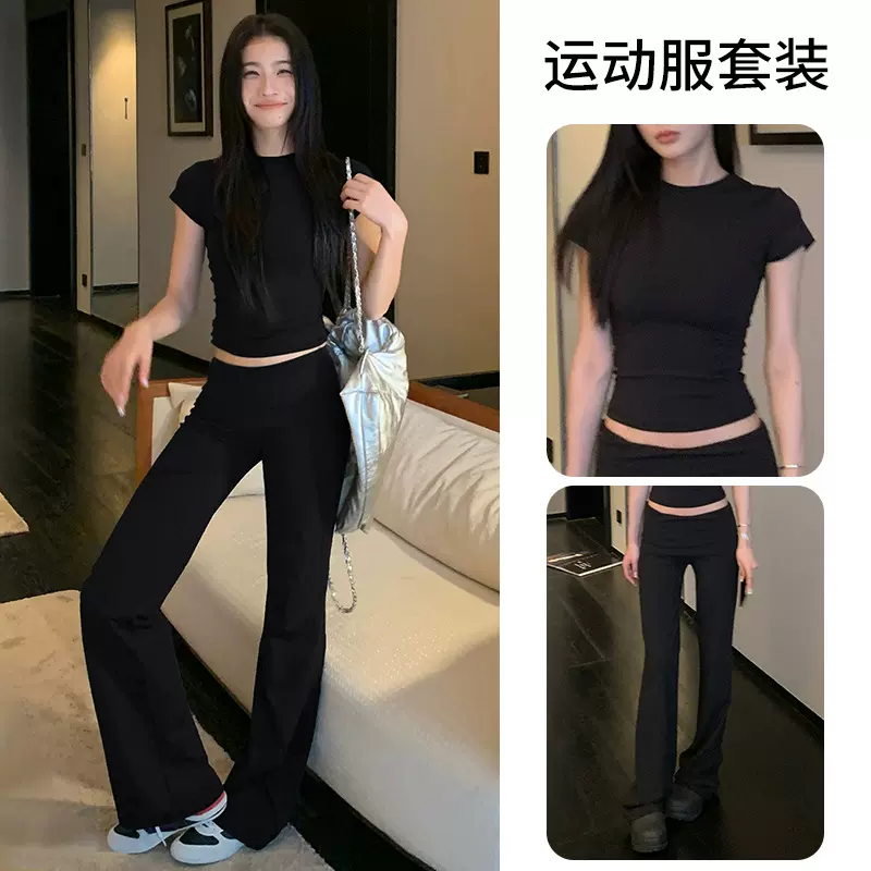 2025新款休闲运动套装女夏小个子显瘦速干瑜伽短袖T恤裤子两件套