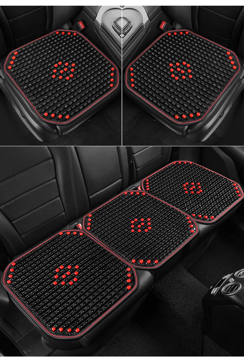 Summer Car Wooden Bead Seat Cushion, Breathable Massage Cooling Pad, Universal Model with Lumbar Support and Headrest, Limited-Time Special Wholesale Offer