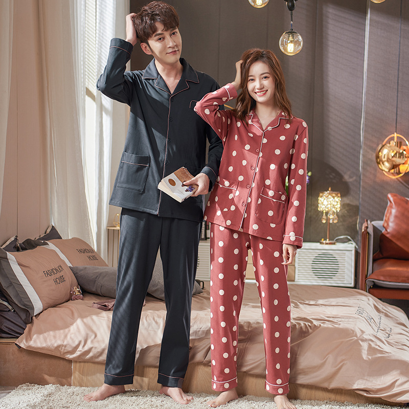 Pareja pijamas de las mujeres primavera y otoño 100% algodón manga larga suelta más tamaño casual cardigan hombres desgaste del hogar traje