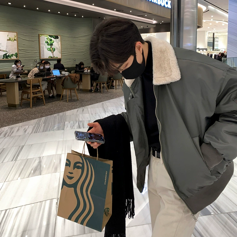 Мужское зимнее Свободное пальто из овечьей шерсти MYQ с хлопковой подкладкой, свободное высококачественное утепленное пальто с хлопковой подкладкой в Корейском стиле, модное пальто с хлопковой подкладкой