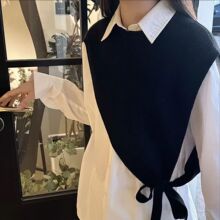 2025春夏新款披肩针织外搭小坎肩韩版设计感三角马甲女叠穿搭配黑