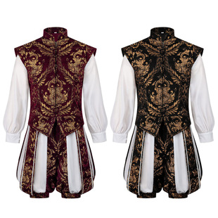 Renaissance Men's Elizabethan Prince Tudor King Double Layer Vest and Pumpkin Pants Set