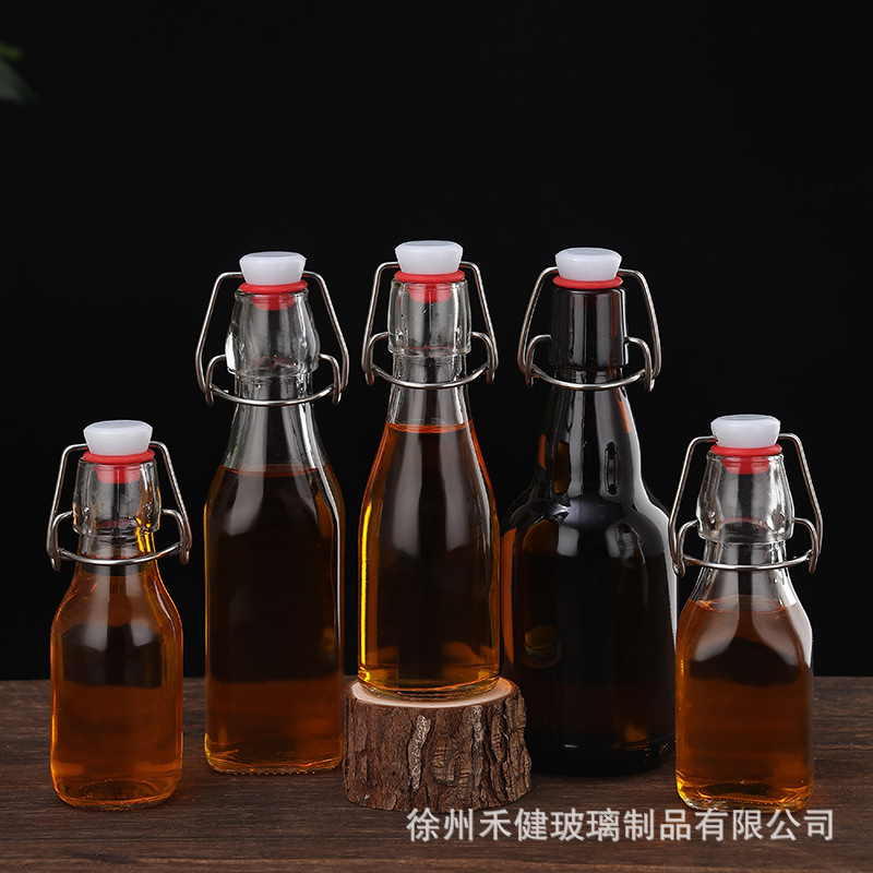 ラウンドバックル瓶透明ガラス飲料瓶密封楽バックル酵素牛乳ジュース瓶家庭用果実酒瓶空瓶|undefined