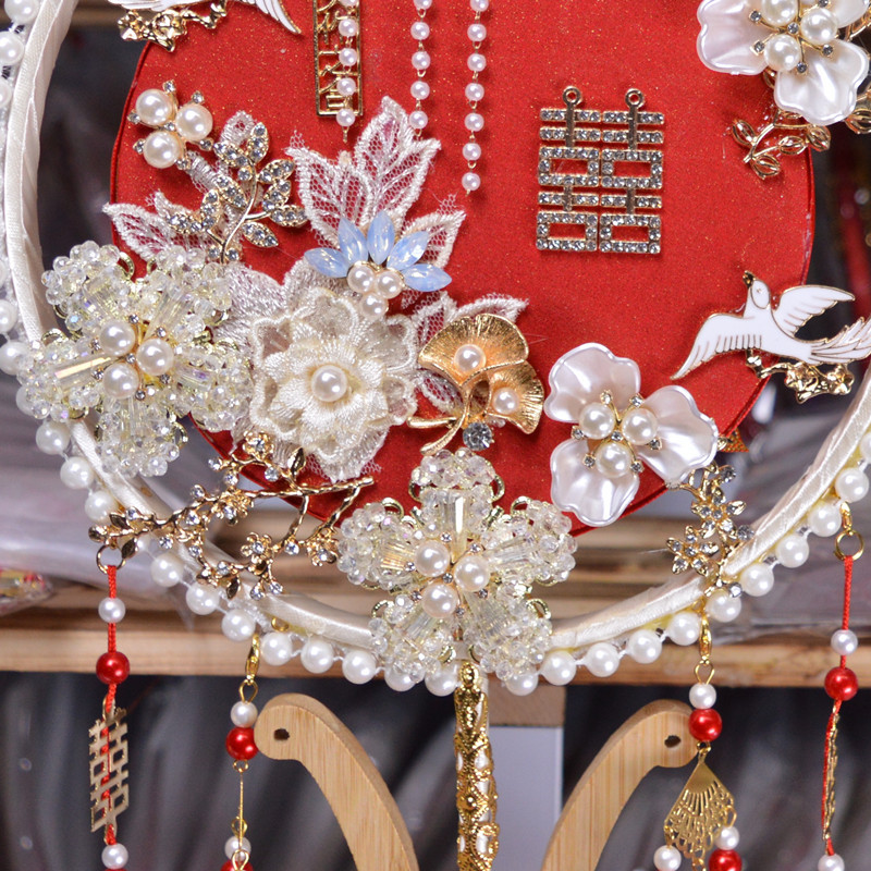 Ancient fan DIY bride wedding group fan showhe dress lucky fan Chinese wedding hand-held flower fan material package accessories 