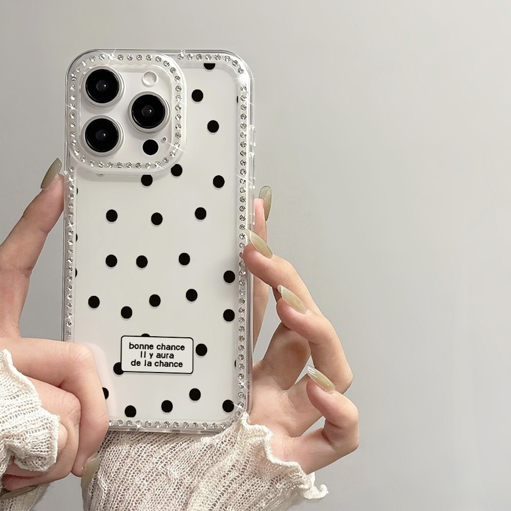 满屏波点适用iPhone17pro闪钻手机壳苹果16高级感14/15可爱12大孔