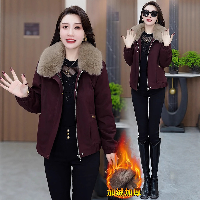 Wholesale Thickened Fleece-Lined Cotton Jacket with Fur Collar for Women, 2026 Autumn and Winter New Style, Loose Fit, Slimming, Popular Foreign Trade Jacket