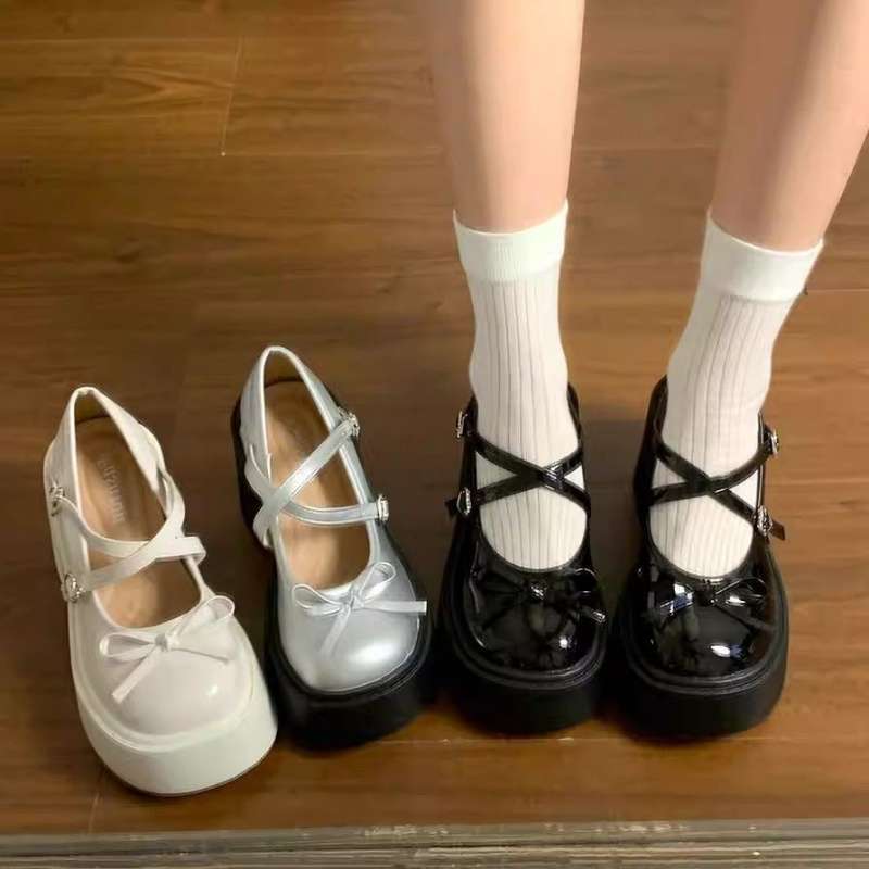 Japanese Jk High Heels 2025 Summer New Retro French Mary Jane Shoes Thick-Soled Chunky Heels Height-Increasing Small Leather Shoes for Women