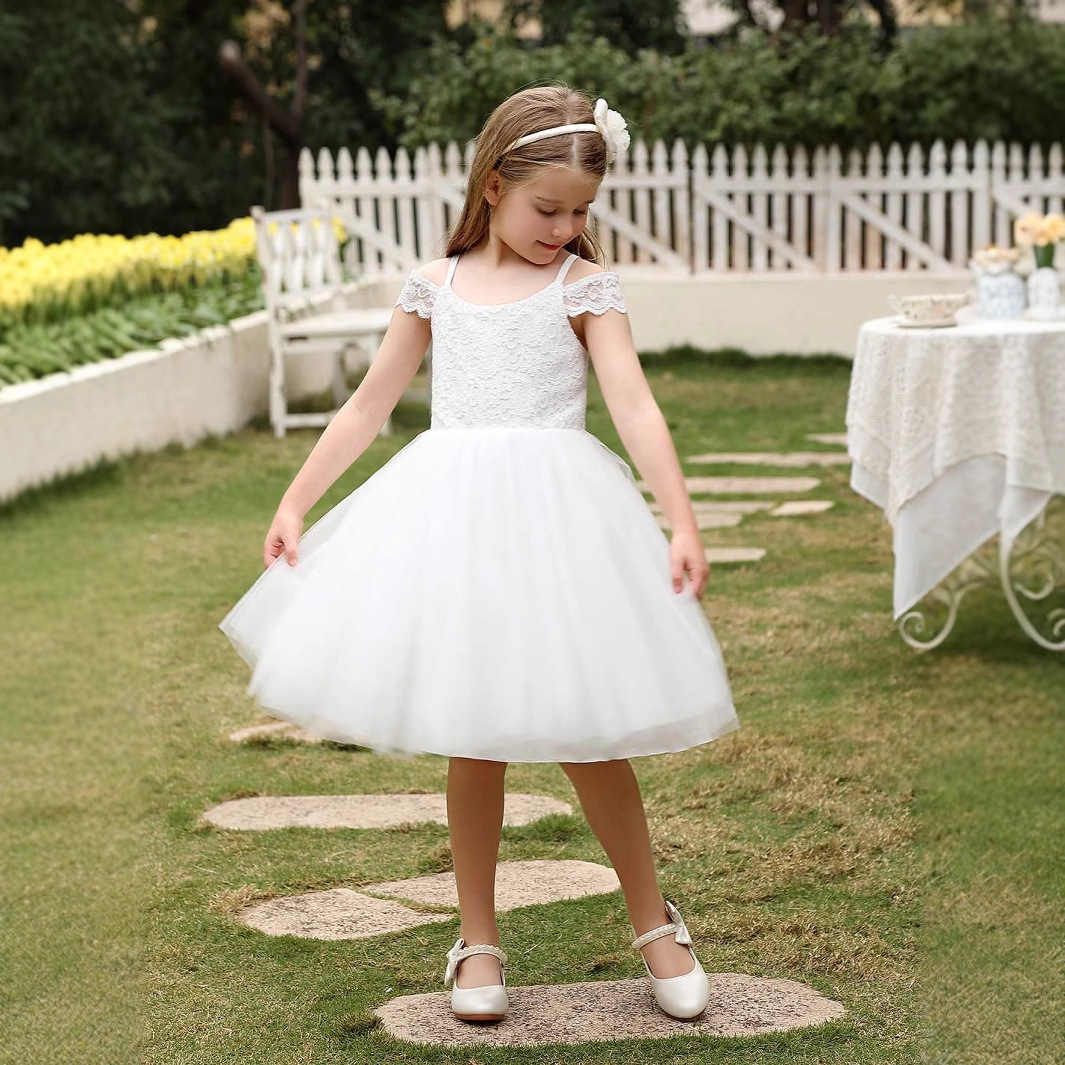 Spitzenhochzeitskleid für Mädchen, bauschiger Prinzessinnen-Midirock, Kleid für Klavierauftritte, Geburtstagsfeiern, für Kinder von 3-12 Jahren 【Vorbestellung | Versand in 15 Tagen】_voghion.com