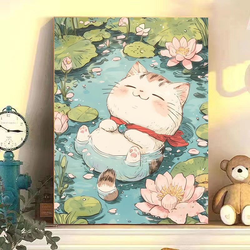 DIY pintura al óleo digital encantadora ilustración de animales pequeños rellenos a mano curar pintura decorativa colgar pintura mural