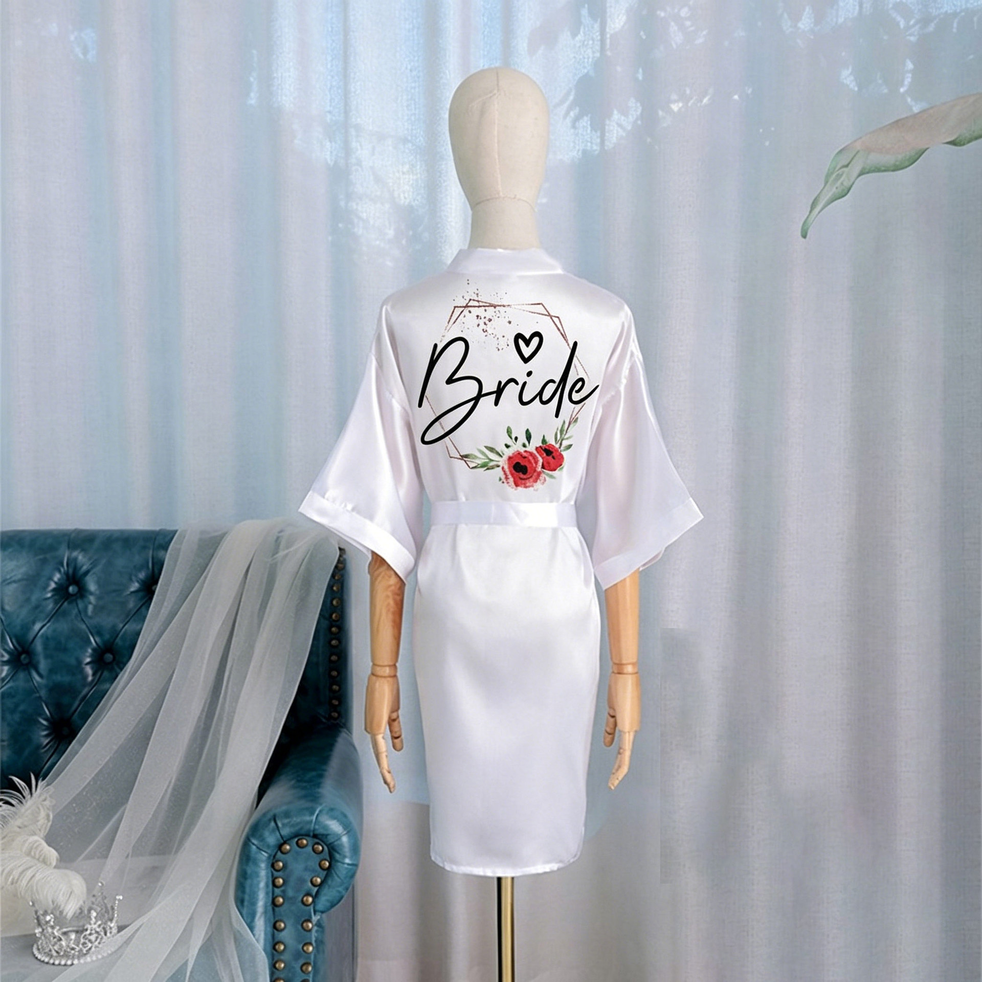 bride新娘袍晨袍女士睡袍婚礼化妆伴娘团结婚和服仿真丝开衫浴袍