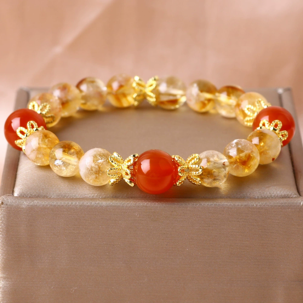 Новый китайский стиль Майяра, желтый браслет с кристаллами и красным агатом, высококачественный браслет с яркими желтыми кристаллами, солнечный свет