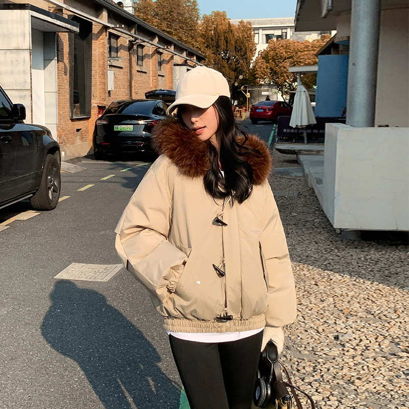 2025 invierno gran cuello con capuz chaqueta de algodón abrigo de mujer explosión sensación de diseño espesa chaqueta de algodón simple temperamento viento image 4