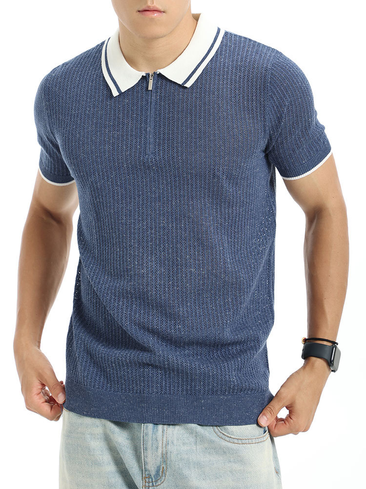 Polo de hielo para hombre, camiseta de punto de hombre, cuello de verano de manga corta, camiseta transpirable de lujo, ropa de negocios para hombres