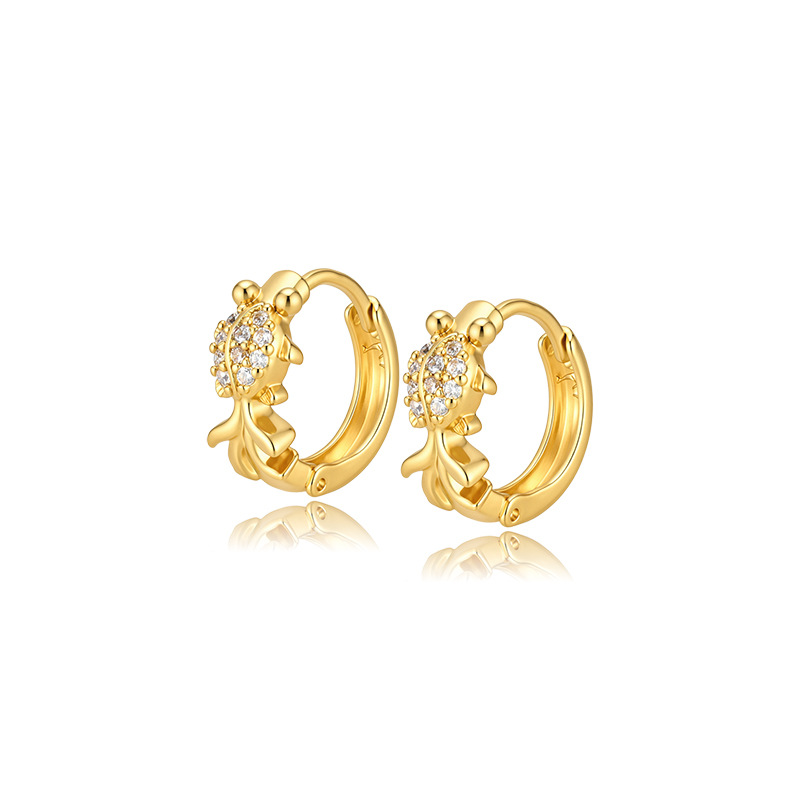 Hebillas de Oreja con Pez de Aleación de Cobre Bañadas en Oro de 24K, Galvanizadas, para Mujer