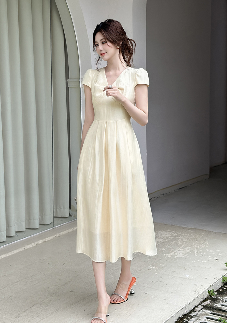 Đầm maxi nữ thiết kế kiểu Pháp cổ chữ V thắt nút, thắt eo — mơ chi tiết 4