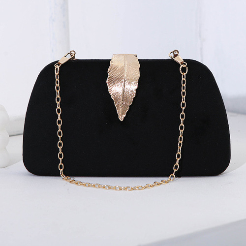 Cross-border new fashionable temperament dinner bag velvet metal leaf dress with banquet clutch bag small square bag for women