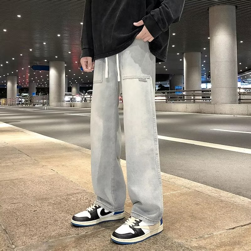 2024 primavera y otoño jeans pantalones sueltos de pierna recta para hombres pantalones casuales de moda ins pantalones casuales de marca de moda callejera