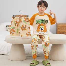 男儿童睡衣三件套新款夏季薄款中大童家居服青少年短袖哪吒套装