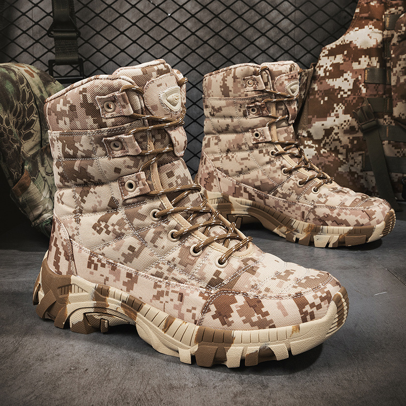 Botas de combate de talla grande transfronterizas Botas de camuflaje al aire libre para hombres Botas de montaña altas Botas tácticas para hombres Botas de entrenamiento de senderismo para hombres