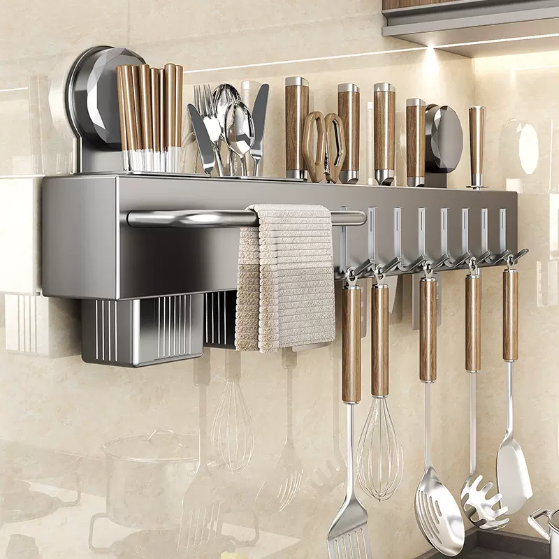 厨房吸盘贴刀架免打孔置物架菜刀筷子厨具壁挂式多功能刀具收纳架