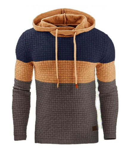 New autumn and winter European and American men's jacquard sweatshirt long-sleeved hooded sweater warm color hooded sports jacket 