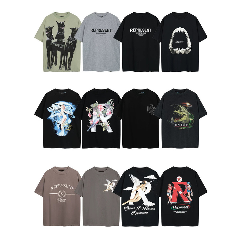 Cross-Border Representative Collection Letter Angel Doberman Print Short-Sleeve Embroidered Couple Unisex T-Shirt Trendy Brand Shirt