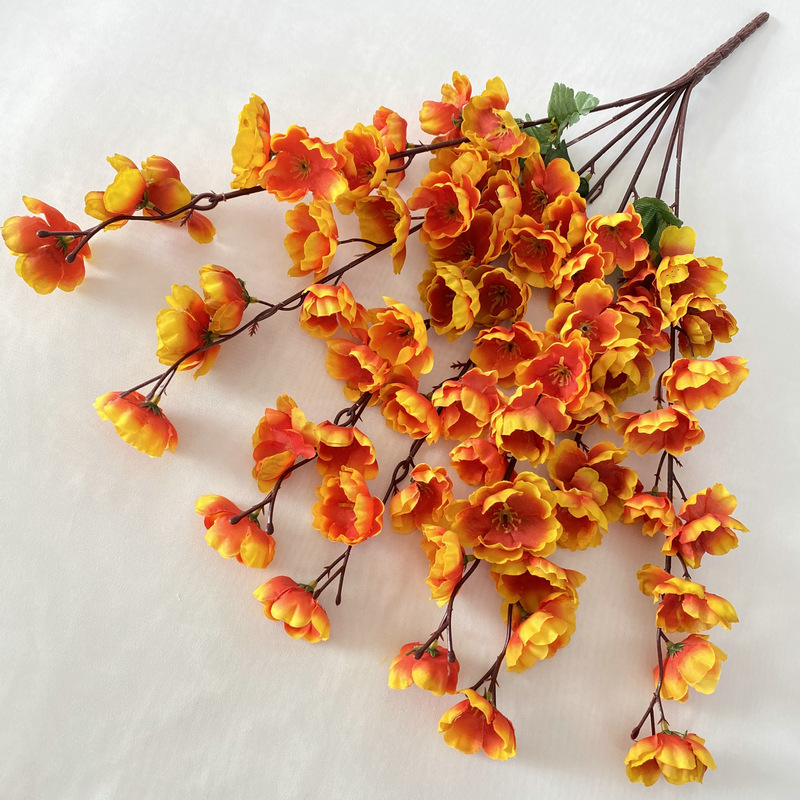 7-tenedor Flor de melocotón ingeniería jardinería conjunto flor artificial Flor de seda boda decoración interior mango artificial Flor de melocotón venta al por mayor