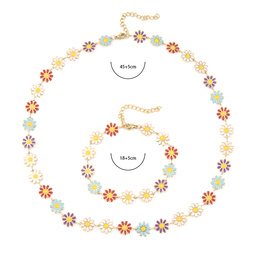 Collana in olio inossidabile, accessori per bracciale adesivo antigoccia in acciaio al titanio, abbinamento di colori misti con margherite e girasole_voghion.com