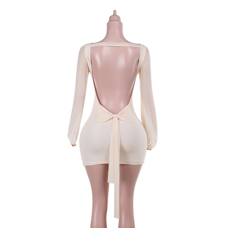 Women Autumn Elegant Sexy Slim Fit Bow Backless Dress