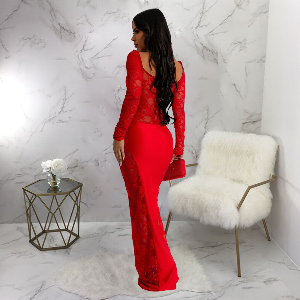 Elegant Women's Lace Splicing Evening Dress For Special Occasions_voghion.com