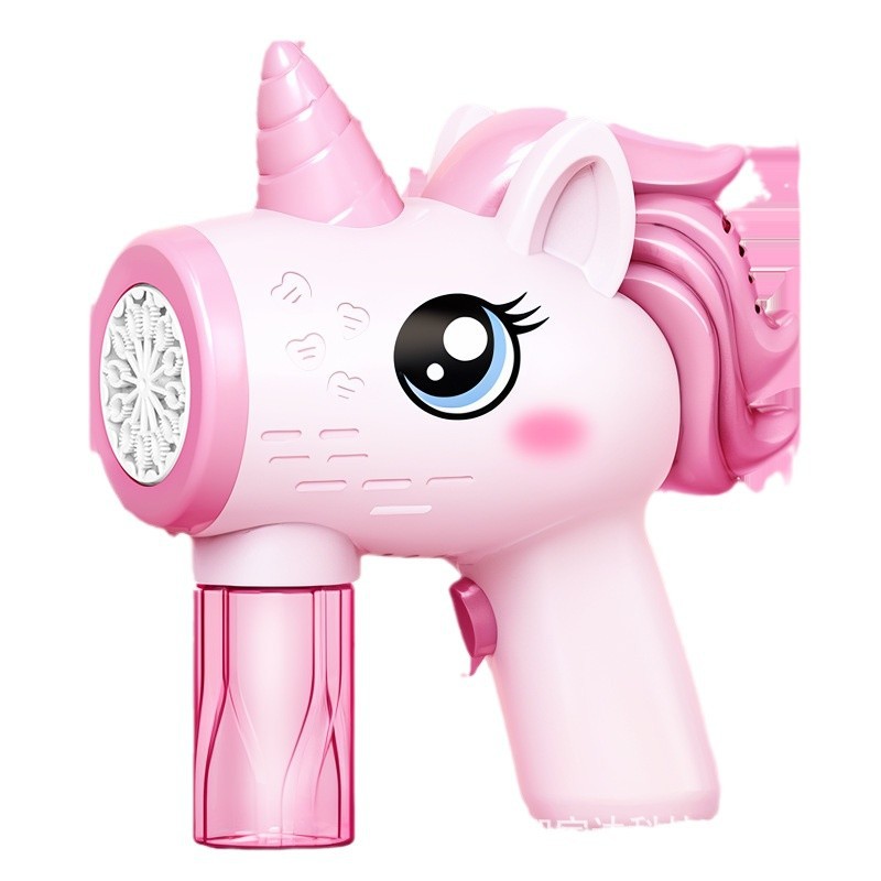 Máquina de burbujas de unicornio explosiva de Douyin, puesto de mercado nocturno eléctrico de mano automático, pistola de juguete de burbujas de luz al por mayor