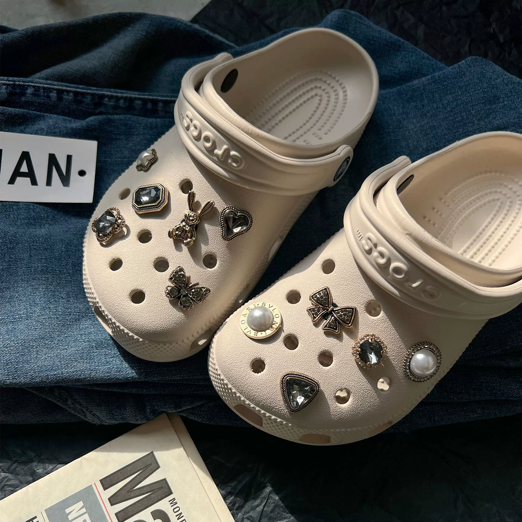 Retro diamond accessory, slippers for students, high-quality style, DIY