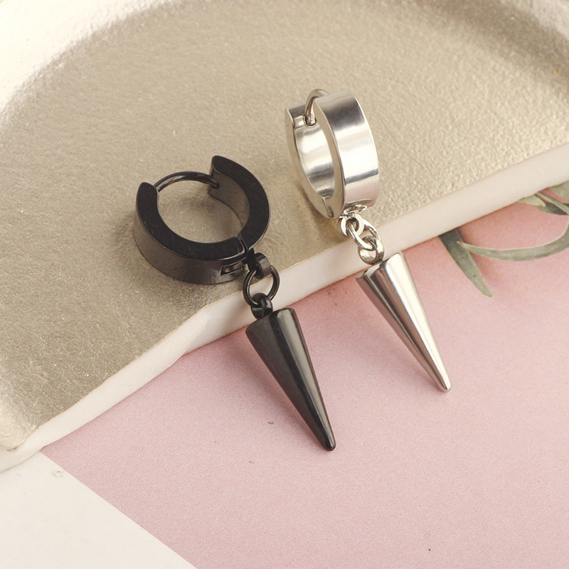 Distinctive Pointed Tapered Titanium Steel Earrings Men's Harajuku Retro Simple Circle Earrings Trendy Hip-Hop Ear Clip Women detail image 16