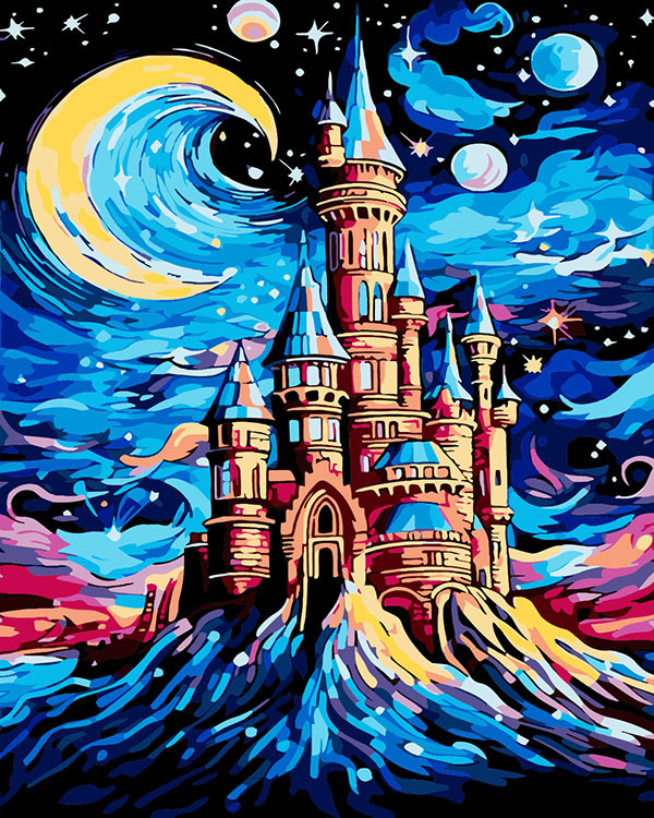 Van Gogh Starlight Castillo digital al óleo de Monet alta sensación de relleno pintura al óleo descompresión pintura artesanal Abstract